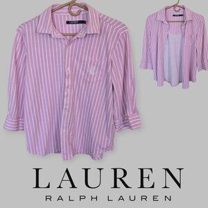Lauren Ralph Lauren Pink Striped Down Longsleeve Shirt Womens Medium